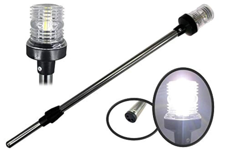 Pactrade Marine 12V Marine Boat Yacht Pontoon Navigation Anchor Light 360 Degrees All Around Nature White LED Splashproof Black Housing USCG Certified Approved (Plug-in Base (H=25")) Plug-In Base (H=25")