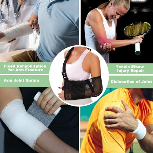 KONSEDIK Mesh Arm Sling - Medical Shoulder Sling for Shower - Adjustable Arm Brace,for Men Women Rotator Cuff Injury,Left Right Arm,Wrist, Elbow,Clavicle Fracture Post-Surgery(Small) Black Small