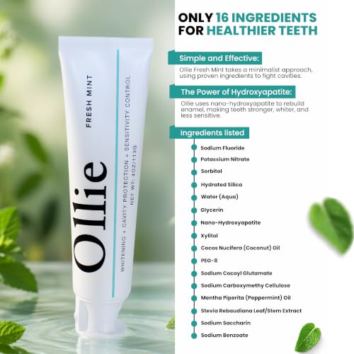 Ollie Toothpaste with Fluoride, 10% Nano Hydroxyapatite, Fresh Mint, 2 Pack 4 Ounce (Pack of 2)