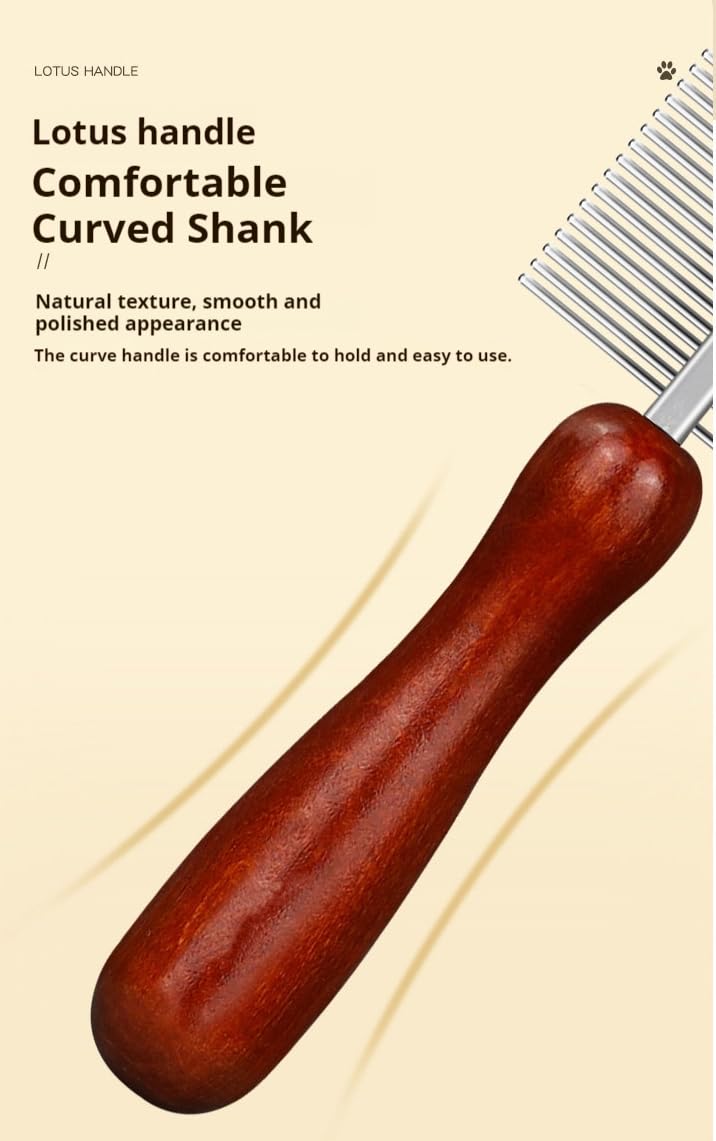 Cat&Dog Flea Comb,Premium Double-Sided Pet Grooming Comb with Ergonomic Wooden Handle-Durable Stainless Steel Flea Comb for Cats and Dogs,Perfectly Suitable for Both Long and Short Hair Pets - BeesActive Australia