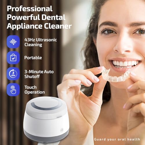 Dental Ultrasonic Retainer Cleaner Machine: 43kHz Dental Cleaning Pod - Deep Cleaning for Dentures, Mouth Guards, Aligners, Night Guards, Braces, Toothbrush Heads & Jewelry