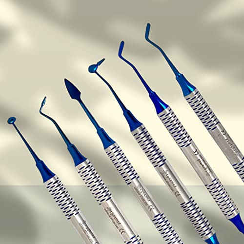 German Stainless-Dental Composite Resin Filled Scraper Non Stick Filling Instruments Kit-Dental Filling Spatula,Double Headed Dental Restoration Tool Blue Titanium