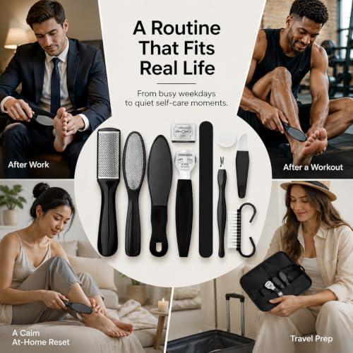 10-in-1 Pedicure Kit with Foot Files and Callus Shaver, Black