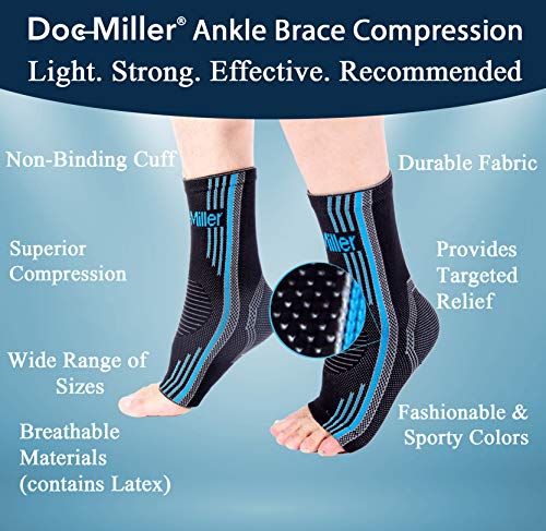 Doc Miller Small Size | 1 Pair Blue Ankle Brace & 1 Pair Blue Elbow Brace | Compression Support for Men & Women | Brace for Pain Relief | Supports Workout Recovery