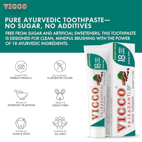 Vicco Vajradanti Sugar-Free Ayurvedic Herbal Toothpaste - 70 Year Legacy of Ayurveda, with 18 Ayurvedic Herbs & Barks, Fluoride-Free - 7 oz (3 Pack)