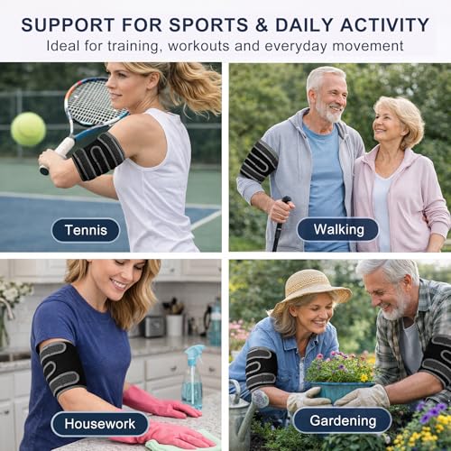 Bicep Tendonitis Brace for Pain Relief, Upper Arm Compression Support with Dual Spring Stabilizers for Biceps & Triceps, Adjustable Arm Compression Wrap for Sports, Gym & Daily Use S/M
