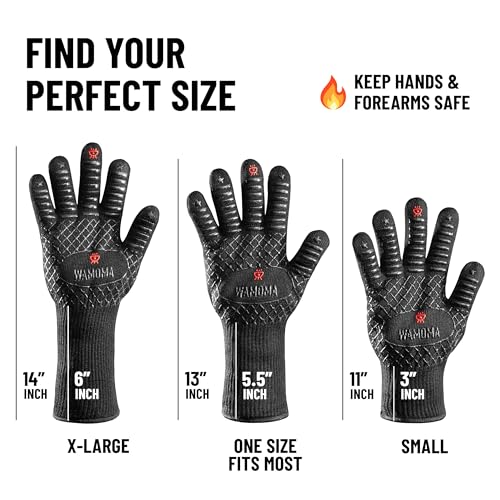 Long Heat Resistant BBQ Gloves - 1472°F Heat Proof Internal Cotton Lining, Non-Slip Silicone Grilling Gloves for Meat Handling, Barbeque, Cooking, XL Oven Gloves with Long Sleeve X-Large