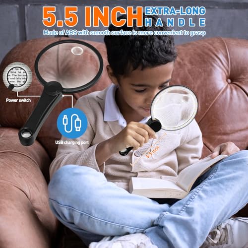 30X 40X 60X Rechargeable Magnifying Glass with Light, Large 5.2-Inch Black 30X 40X 60X