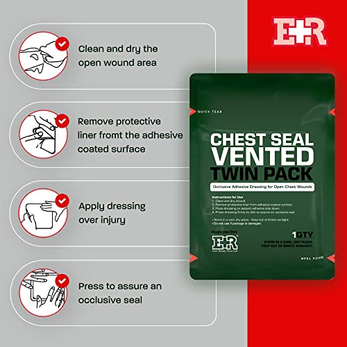 Ever Ready First Aid Vented Chest Seal with Quick Tear Twin Pack- 6.6” Square Occlusive Adhesive Dressing for Open Chest Wounds (Pack of 3) 3-Pack (2 Count)