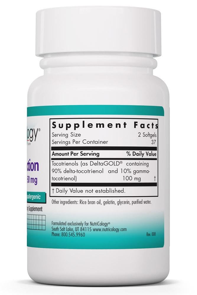 NutriCology Delta-Fraction Tocotrienols, Annatto-Derived, 75 Softgels | 50 mg DeltaGOLD Annatto-Derived Tocotrienols for Antioxidant Activity and Blood Circulation, No Tocopherols, 37 Servings