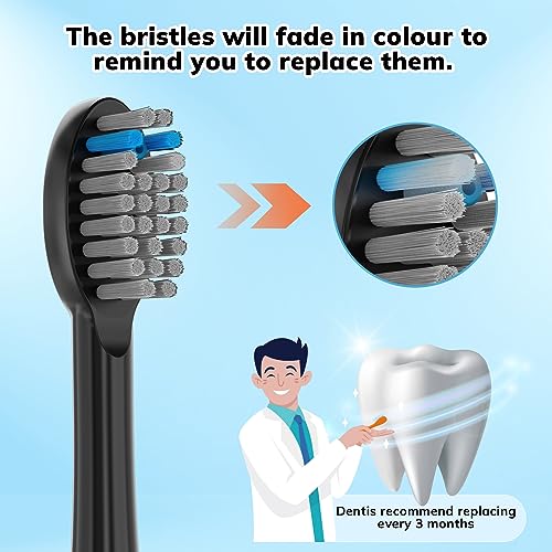 6 Pack Replacement Flossing Toothbrush Heads for Waterpik Sonic Fusion - Compatible with SF-01/SF-02/SF-03/SF-04 - Black with Caps 6p Black