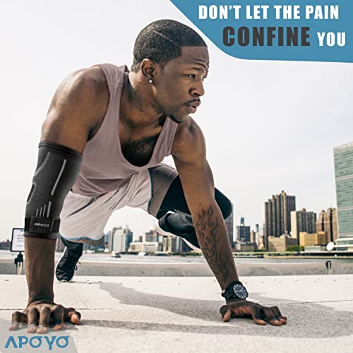 APOYO Elbow Brace for Tendonitis and Tennis Elbow, Compression Support Sleeve, Elbow Brace for Men and Women (Shipped From USA), With Adjustable Strap for Weightlifting, Arthritis, Workouts, Reduce Joint Pain During Fitness Activity (Small) Grey (Single)