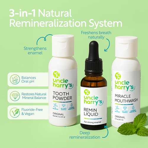 Uncle Harry's Natural Remineralization Kit for Tooth Enamel & Mineral - 3 Products Strengthen Weak Enamel & Correct Oral Care Issues (1 kit)