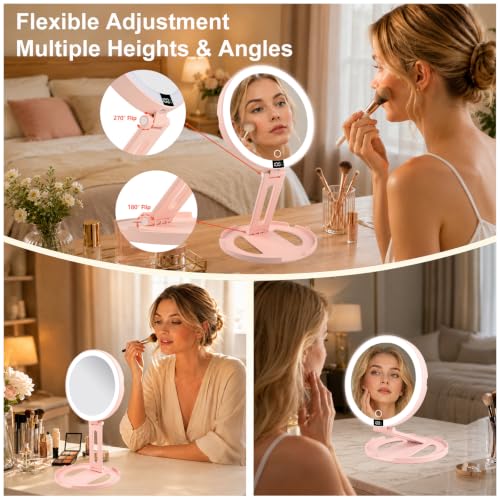 Lighted Travel makeup Mirror,20X/1X Magnification Foldable Vanity Mirror