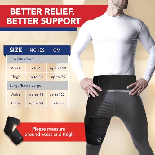 Dr. Arthritis Hip Brace, Adjustable Sciatic Nerve Brace & Stabilizer for Pulled Muscles & Injury Recovery, Hamstring Compression Sleeve Support, Sciatica Pain Relief Devices for Men & Women (BLK, S/M) Black S/M Hip brace - Right