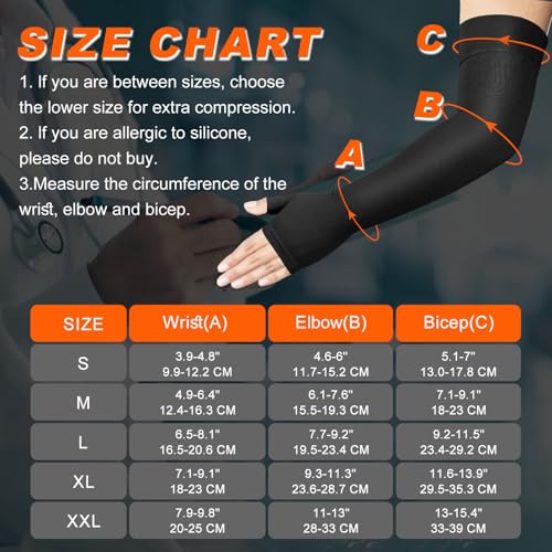 Hiball Lymphedema Medical Compression Arm Sleeve with Gauntlet, 20-30 mmHg Graduated Compression Full Arm Support for Women Men, Long Pressure Arm Hand Brace for Arthritis, Bursitis, Edema, Nerve Pain Black (Single) X-Large
