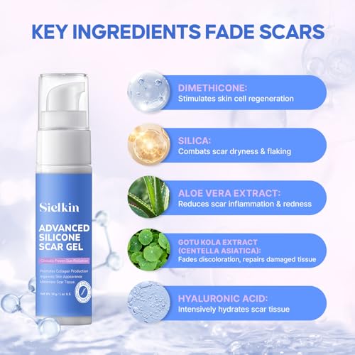 Medical Grade Silicone Scar Gel: Old and New Scars Removal Cream - Intensive Fade Surgical & C-Section Scars, Stretch & Acne Marks, Injury, Burns, Keloids, 30g, 2 Scar Sheets