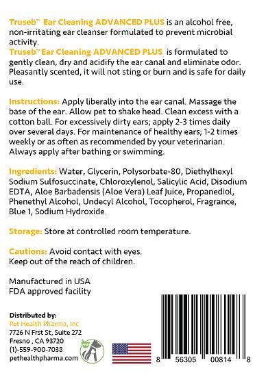 Truseb | Ear Cleaner Flush Advanced Plus Solution Formula for Cats and Dogs, Washes Away Dirt and Debris and Helps Prevent Infections, Cleaning + Drying (ADVANCED+ Ear Cleansing Flush, 16 Oz)