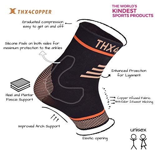 THX4COPPER Infused Plantar Fasciitis Socks for Arch Pain, Reduce Swelling&Heel Spurs, Ankle Sleeve Arch Support - Single Small