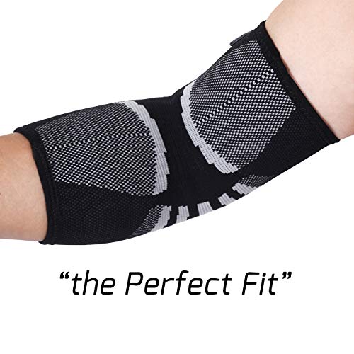 Nordic Lifting Elbow Compression Sleeves (1 Pair, Medium) and Wrist Wraps Super Heavy Duty (1 Pair/2 Wraps) Black Grey