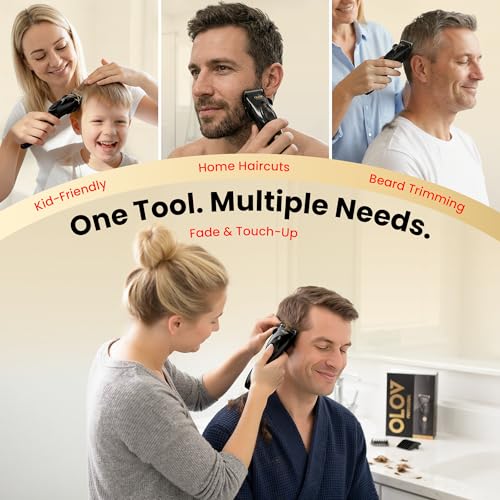 Hair Clippers for Men, Cordless Hair Clipper Kit, Adjustable 4 Length Setting, 2-Speed Settings, Replaceable Ceramic Blade Heads, Rechargeable Hair Clippers for Family (Black) Black