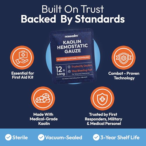 Kaolin Hemostatic Gauze, Sterile Clotting Bandage - 3 Inch x 12 ft Pack of 1
