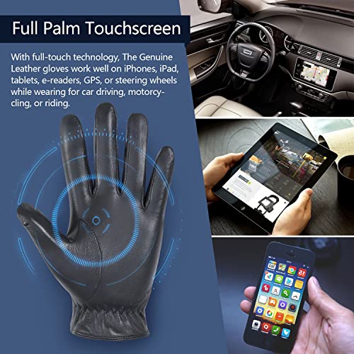 FIORETTO Men’s Winter Leather Gloves – Chrome-Free Sheepskin Driving Gloves with Cashmere Lining & Touchscreen M16516 Small Gray