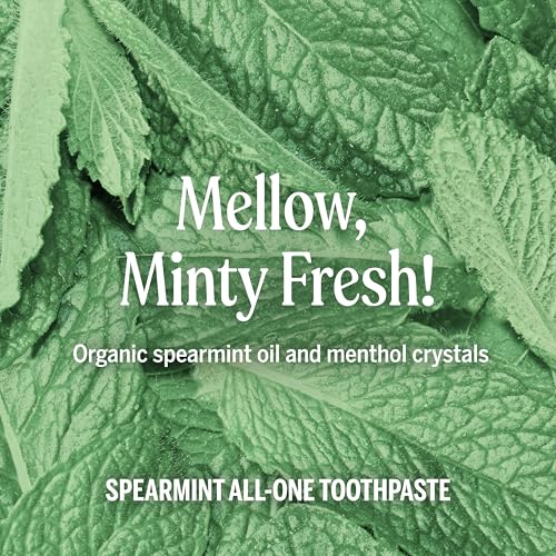 Dr. Bronner’s All-One Toothpaste Pack of 3– Spearmint, 5 oz– Fluoride-Free Toothpaste for Adults, SLS-Free, 70% Organic & Natural Ingredients, Vegan, Helps Freshen Breath & Reduce Plaque 5 Ounce (Pack of 3)