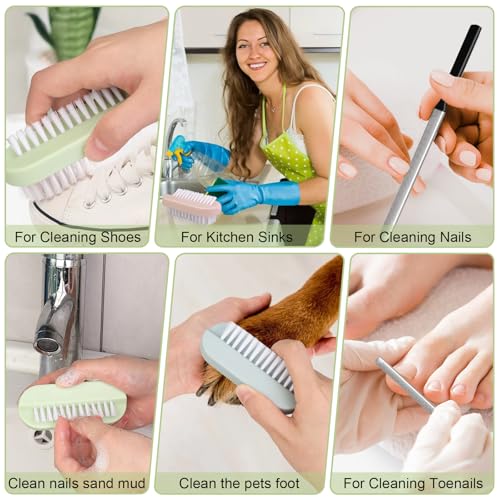 4PCS Nail Brush Long Toe Nail File Set - 3Pcs Two Sided Nail Scrubber Brushes for Cleaning Fingernails and 1Pcs Stainless Steel Long Toe Nail File for Thick Nails, Efficient Nail Care Tool