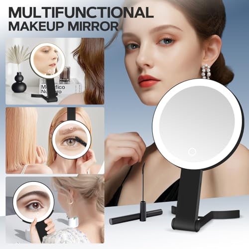 Lighted Makeup Mirror, 30X Magnifying Mirror with Light, Hanging and Handheld Mirror with Handle,Black Black