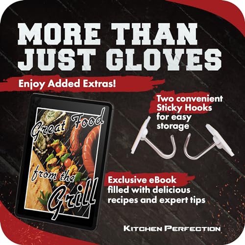 KITCHEN PERFECTION Smoker BBQ Grill Gloves -High Heat Resistant Oven Mitts Orange One Size Fits Most