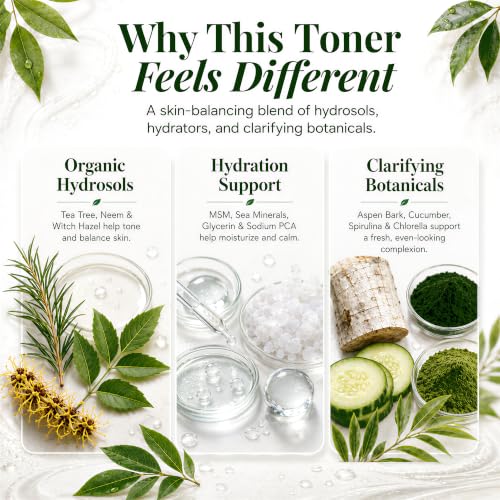 TheraTree Clarifying Toner with Tea Tree, Neem, MSM, Alcohol Free, 8 Fl Oz