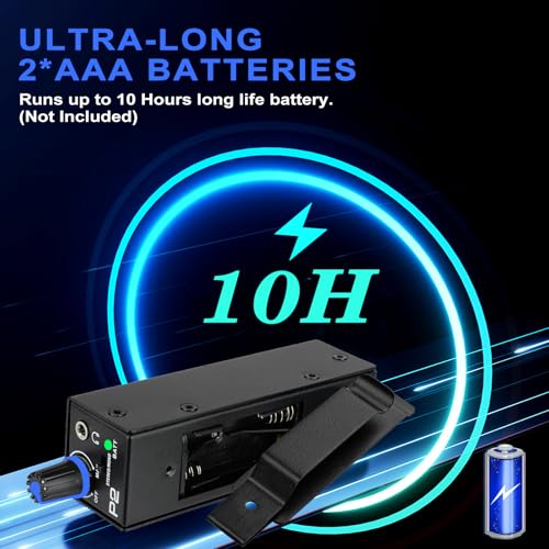 P2 Portable In Ear Monitor Amplifier, Headphone Amp with XLR/TRS Inputs 3.5mm Output, Enhanced Sound Quality, Durable Belt Clip, Guitar Headphone Amplifier with Stereo/Mono Switch for Performers,Black Black