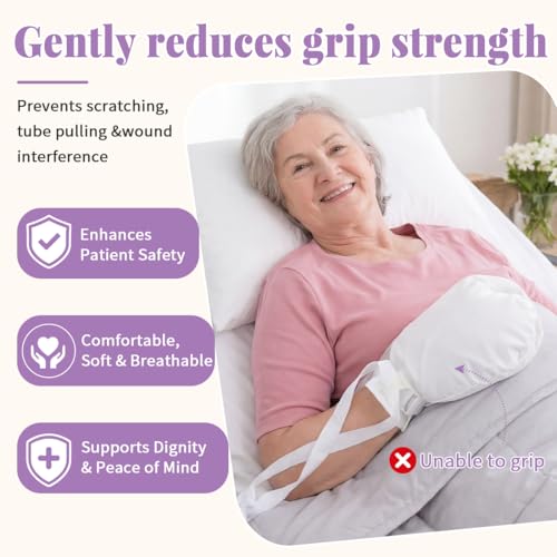 EHUCON Protective Hand Mitts with See-Through Mesh - Soft Control Mitts for Elderly Care, Anti-Scratching & Tube Pulling Prevention - Single Patient Use, 1 Pair (White, Lixin cloth) White