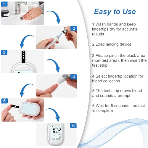 Glucose Monitor Kit, Diabetes Testing Kit with 100 Test Strips & Lancets, High Accuracy Glucose Monitor, Large Bright Screen, PC/AC/CTL Mode, No Coding