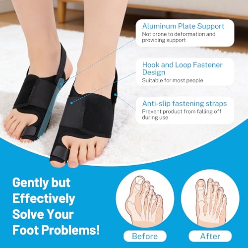 Hallux Valgus Corrector for Men and Women - Bunion Correction Splint with Adjustable Straps, Big Toe Straightener for Pain Relief, Day & Night Use, Soft Polyester Fabric, 1 Pair (Black)