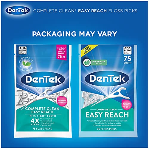 DenTek Comfort Clean Easy Reach Floss Picks | Cleans Back Teeth | 75 Count | 6 Pack | Packaging May Vary 75 Count (Pack of 6)