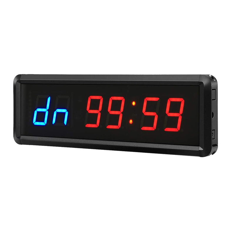 Gym Timer Clock Digital Interval Tabata Workouts Fitness Wall Small with Remote Home Garage Office Jujitsu School Referee Studio Church Service (Two Blue+Four Red 1.5") Two Blue+four Red 1.5"