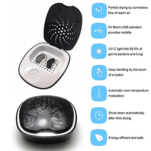 Portable USB Electric Dehumidifier Hearing Aid Dryer,Temperature Range 104-122 Degree,Energy-efficient and Safe