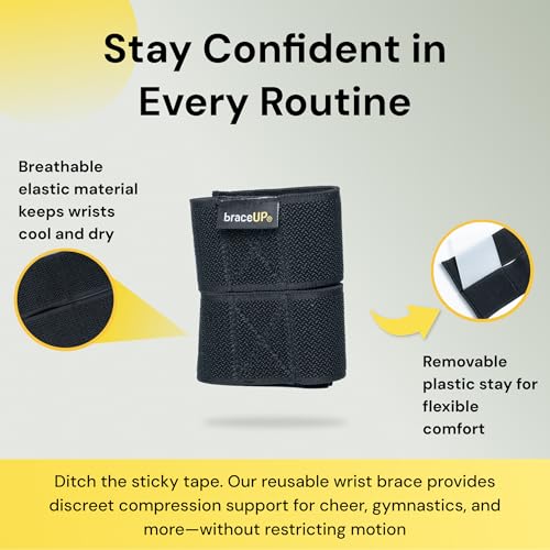 BraceUP Cheer Wrist Braces – Gymnastics & Cheerleading Wrist Support Wraps for Kids and Teens, Lightweight, Low-Profile Design, 2-Pack