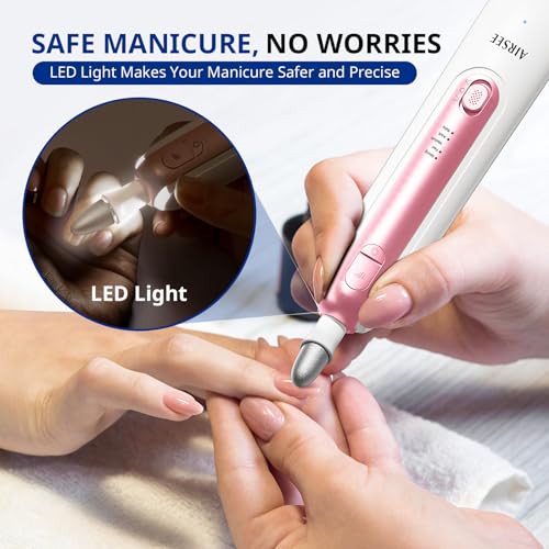 AIRSEE Professional Manicure Pedicure Kit,Cordless 6 in 1 Electric Nail File for feet,5 Speed Rechargeable Pedicure Tools for Thick Nail Toenail Cuticle, Hand Feet Trimmer Buffer for Women Men,Pink Pink