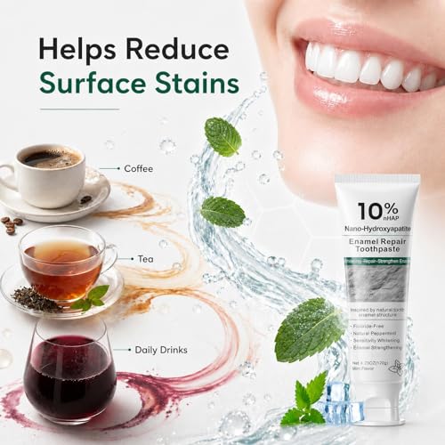 10% Hydroxyapatite Toothpaste, Nano Hydroxyapatite Toothpaste, Fluoride Free Toothpaste for Sensitive Teeth, Helps Rebuild Enamel, Remineralizing Toothpaste for Daily Use, 4 Pack
