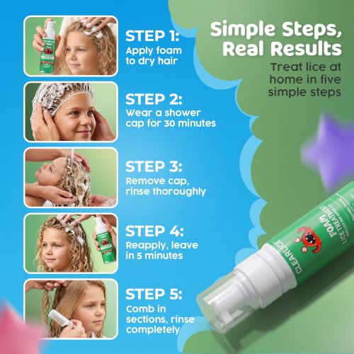 Lice Treatment for Kids & Adults – Natural Enzyme Foam Head Lice Treatment Kit, Non-Toxic Lice Killer & Super Lice Treatment, Pesticide Free Lice Removal, Fresh Peppermint, 5oz