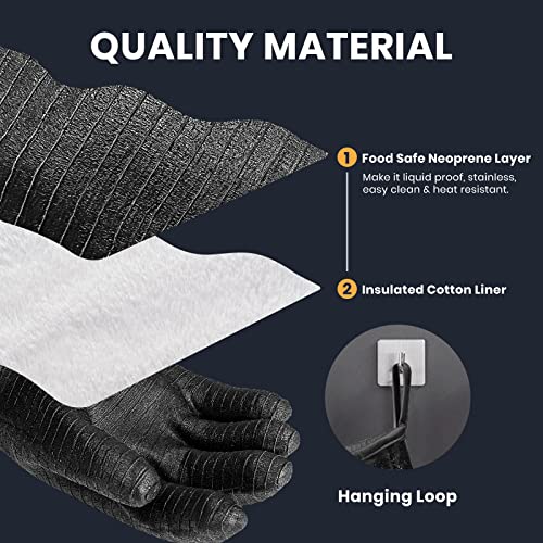 GEEKHOM 18-Inch Heat Resistant BBQ Gloves 932°F Waterproof Long Sleeve Cooking Gloves, Non-Slip Silicone Grip Grill Gloves for Grilling, Smoker, Oven, and Kitchen Use Black 18 inches