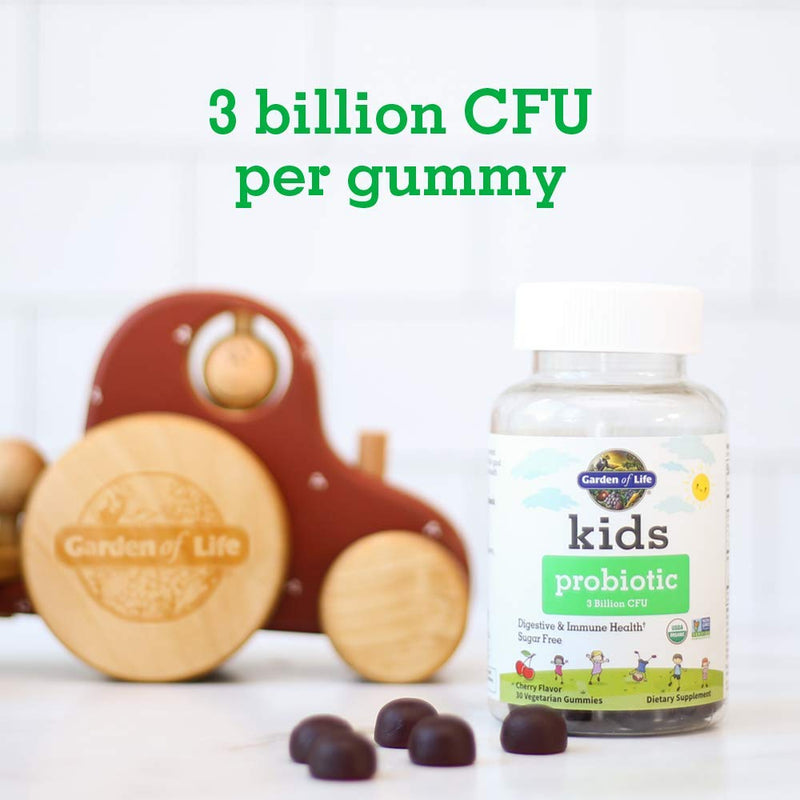 Garden of Life Kids Probiotic 3 Billion CFU, Cherry Flavor Gummies - Sugar Free Once Daily Probiotics for Kids, Children's Digestive & Immune Health, 30 Vegetarian Gummies, (Pack of 2) 30 Count (Pack of 2)