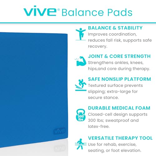 Vive Balance Pad - Foam Large Yoga Mat Trainer for Physical Therapy, Stability Workout, Knee and Ankle Exercise, Strength Training, Rehab - Chair Cushion for Adults, Kids, and Travel Champion Blue