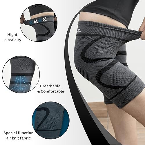 Wonder Care pack of 2 Knee Sleeve Knee Brace Compression Knee Sleeve For Men And Women Knee Support Running Knee Sleeve Workout Knee Sleeve Gym Hiking Sports Running Gym Small (12-16)inch Grey&Black