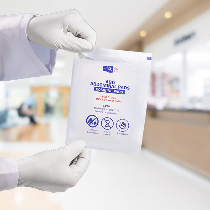 GauzeCare Sterile Abdominal- ABD Combine Pads| 24-Pack, 8x10 Inches| Extra Absorbent & Thick, Individually Wrapped Wound Dressing, First Aid Pads| Surgical-Grade, Nonstick- for Heavy Leakage, Post Op 8"x10" (24 Pads)