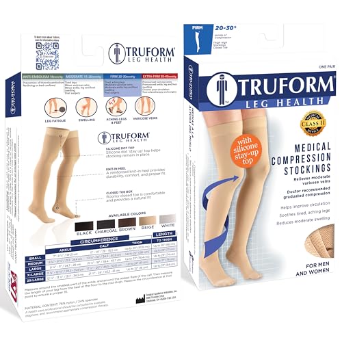 Truform 20-30 mmHg Compression Stockings for Men and Women, Knee High Length, Dot Top, Beige Beige (Closed Toe) Large (1 Pair)
