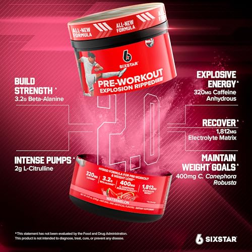 Six Star Pre-Workout Explosion for Men & Women, Watermelon (30 Servings) Watermelon V2 9.63 Ounce (Pack of 1)